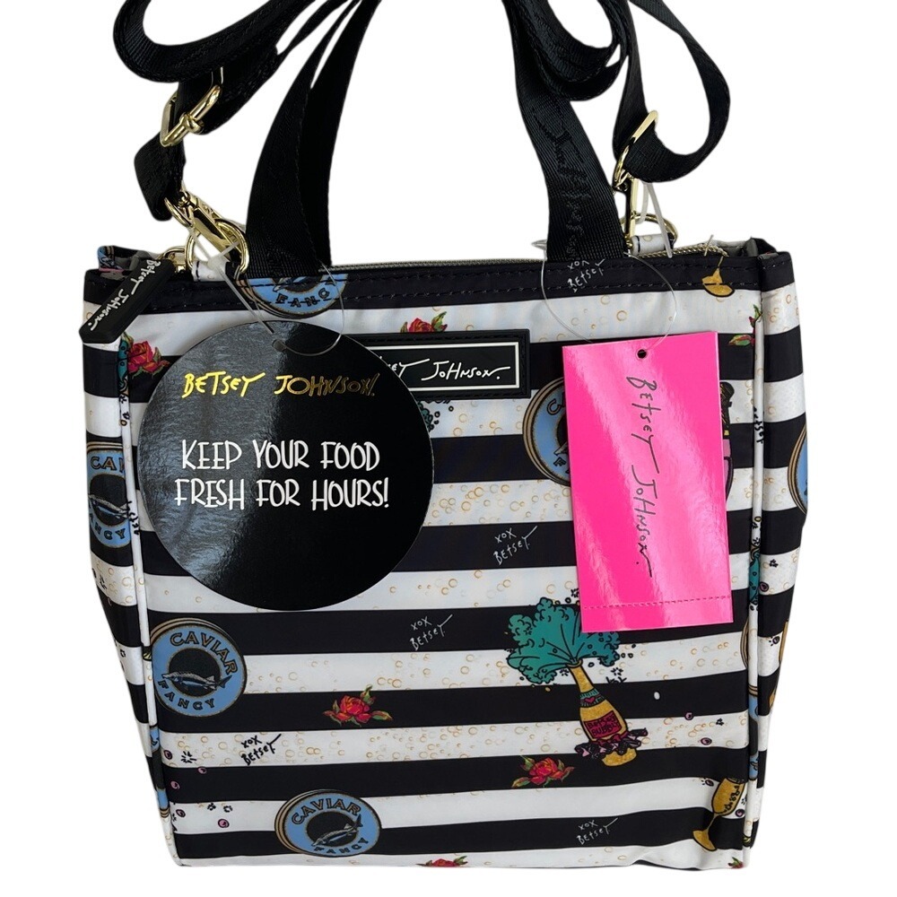 Betsey Johnson‎ Black & White Striped Insulated Lunch Tote NWT